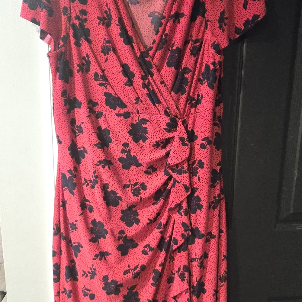 American Living Red and Black Floral Midi Dress
